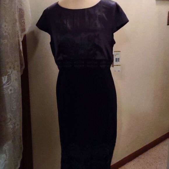 New Jones New York Women's Size 14 Classic Black Dress Embroidered Midriff - Picture 1 of 14